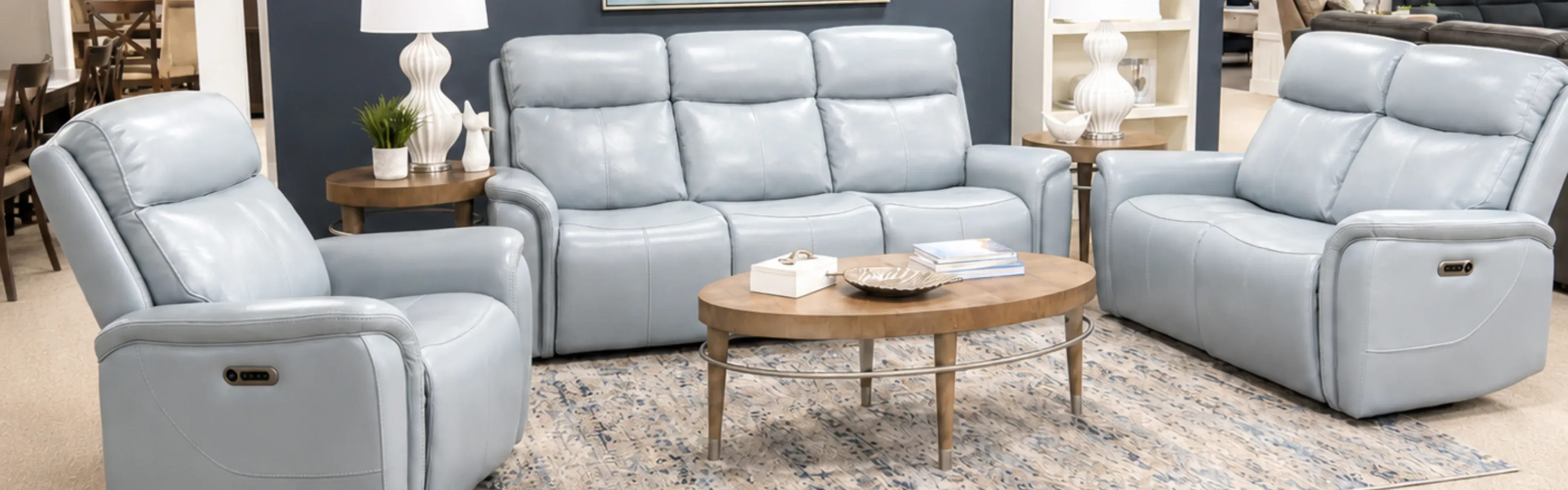 blue grey leather power sofa loveseat recliner